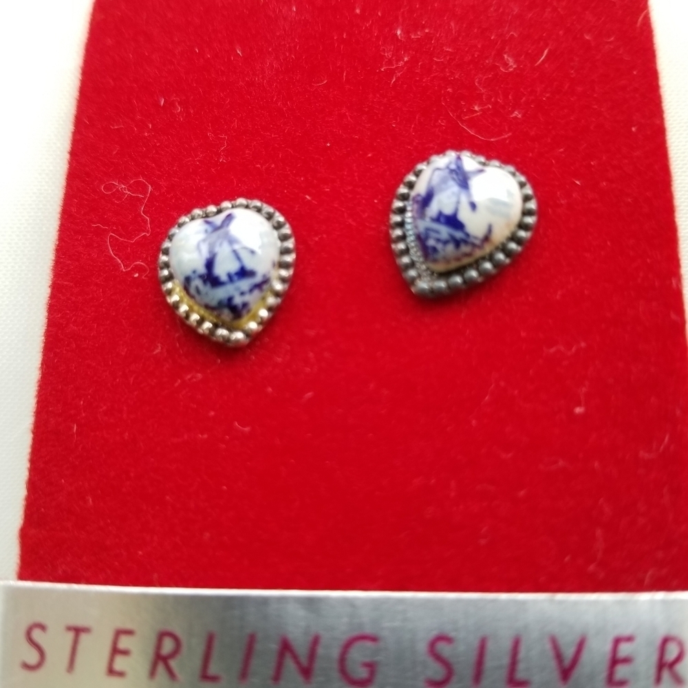 Not For Sale Vintage Delft Windmill Sterling Earrings - Picture 3 of 4